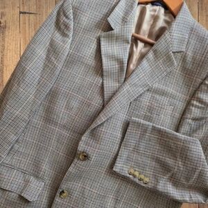 Brooks Brothers Houndstooth Sport Coat Blazer 44R Wool Silk Linen Italy Academia